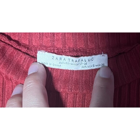 Zara Women Ribbed Crew Neck Short Sleeve Mini Bodycon Dress Red Small - Picture 3 of 3